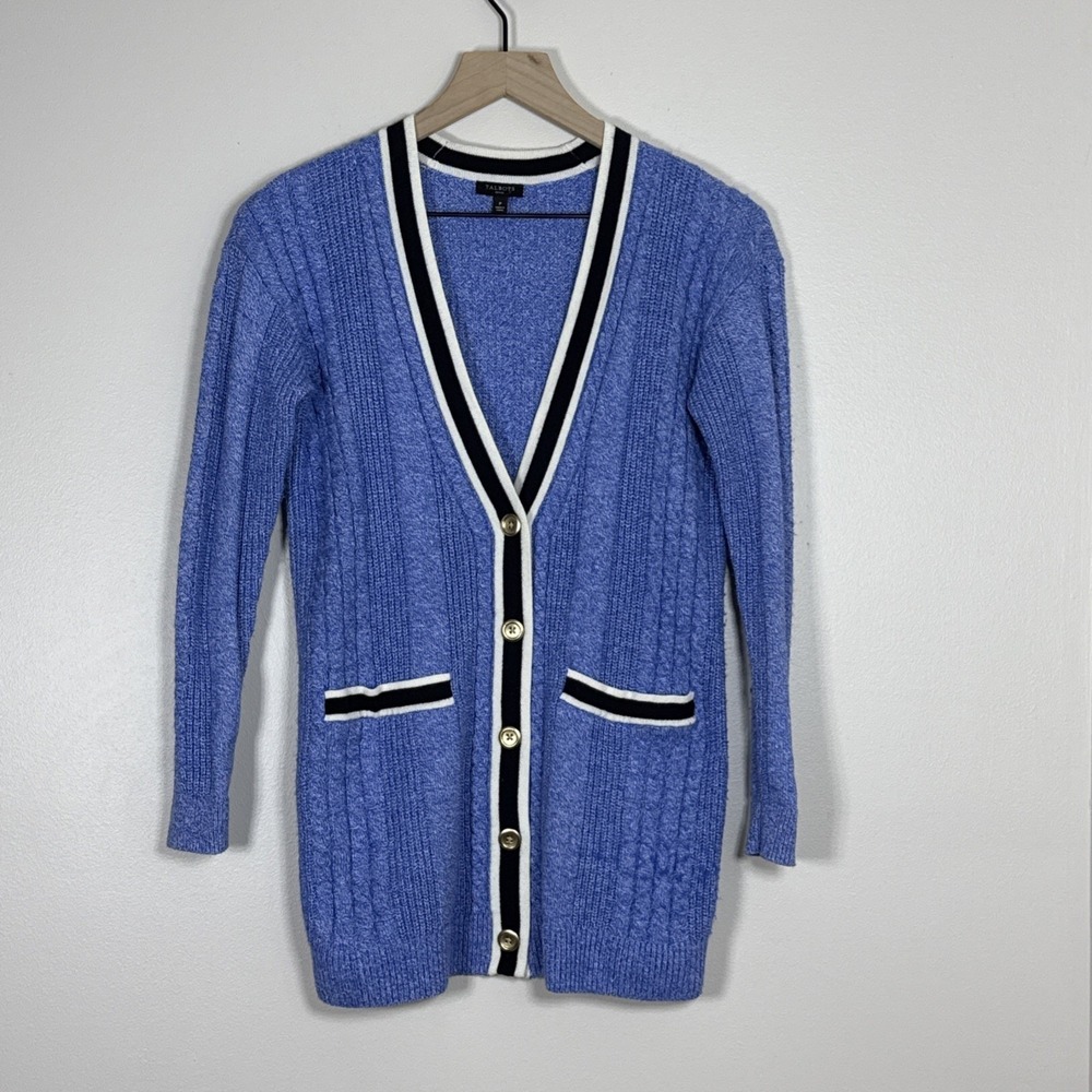 Talbots Petites Cable Knit Girlfriend Cardigan Size P Classic Nautical Preppy